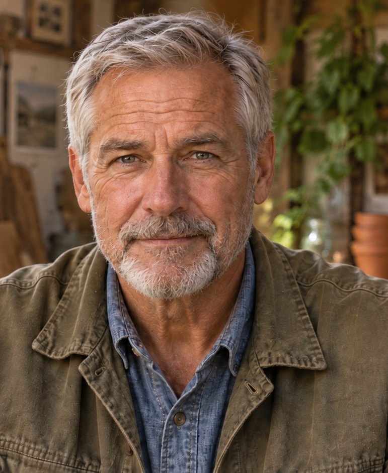 Walter Rowan, an older man with short grey hair and a grey beard, in an olive jacket over a blue shirt.